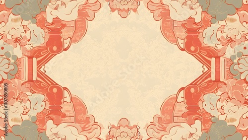 Traditional oriental flowers and decorative paper textured backgrounds