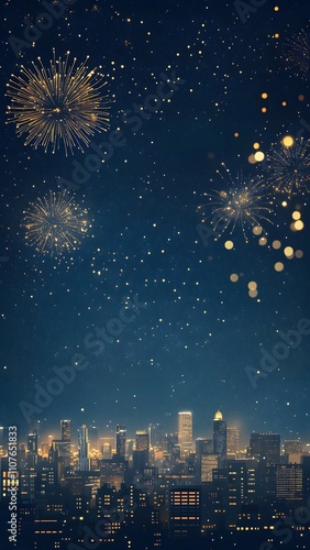 Illustrated background for city fireworks at night