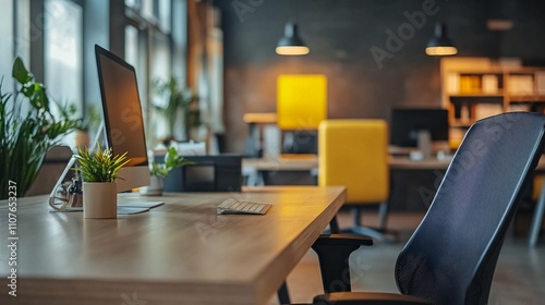 Wallpaper Mural Image of an office background with emphasis on contemporary office decor, modern furniture, and professional setup for effective business use Torontodigital.ca