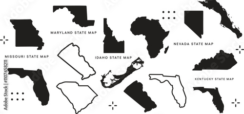 Map of the World Perfect Icons . Every single country map are listed and isolated with names. A complete maps of the world.