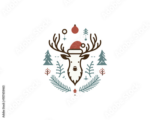 Colorful Christmas Deer Logo Design Icon Symbol Vector Illustration 