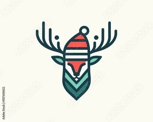 Colorful Christmas Deer Logo Design Icon Symbol Vector Illustration 