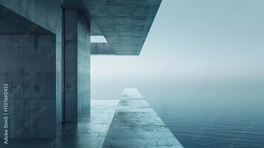 Fototapeta premium Modern Concrete Structure Overlooking Calm Water