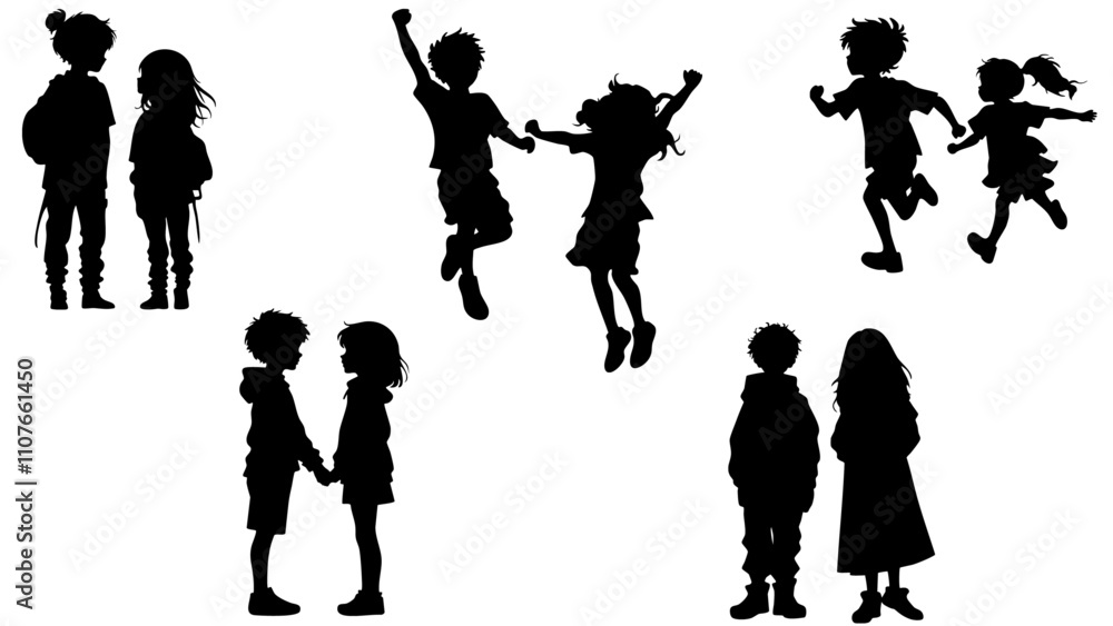 Obraz premium Stylish silhouettes set of children