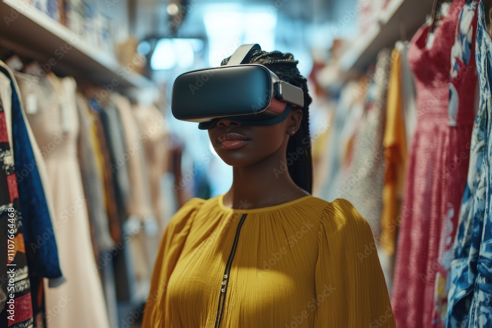 Fototapeta premium Woman with VR headset in store