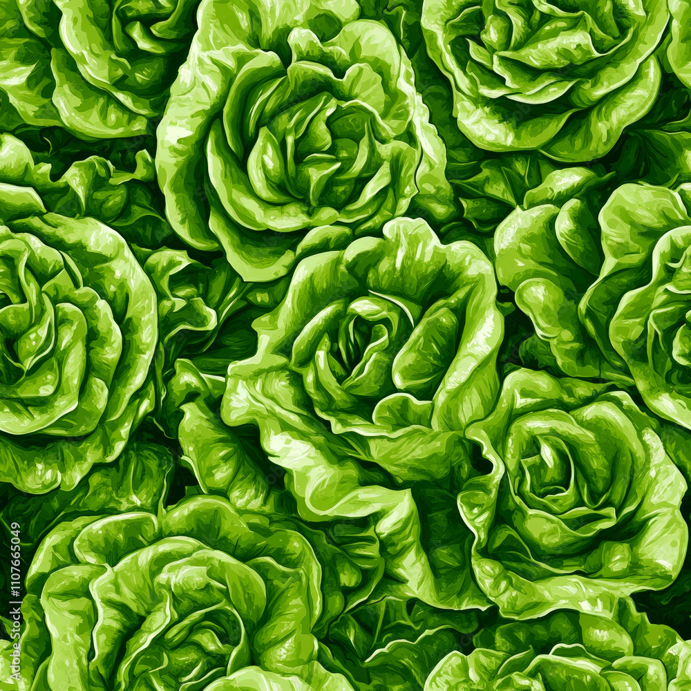 Fototapeta premium Lush green lettuce leaves, close-up.
