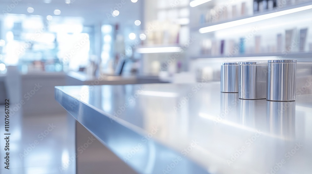 A commercial counter with a polished surface, ideal for customer service or retail store concepts A commercial counter with a polished surface, ideal for customer service or retail store concepts