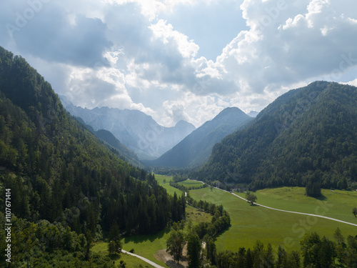 View on mountains by Logar Valley in the slovenian Alps photo