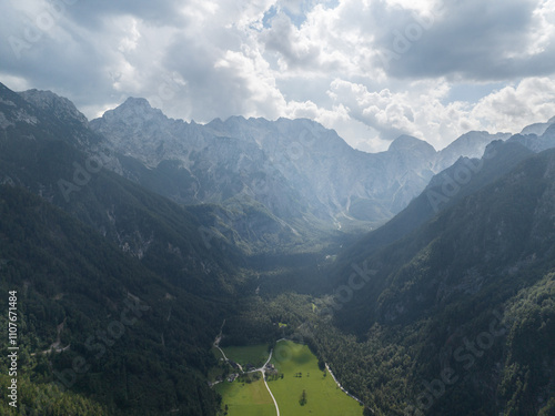 View on mountains by Logar Valley in the slovenian Alps photo