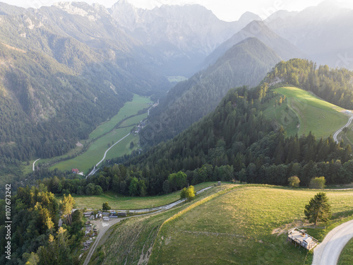 Logar valley view from the Solcava panoramic road, Slovenia photo