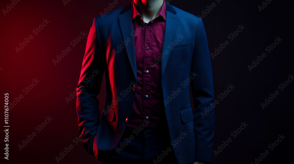 Man in suit, red light, dark background. Man in suit, red light, dark background.