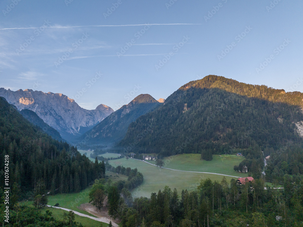 Fototapeta premium View on mountains by Logar Valley in the slovenian Alps