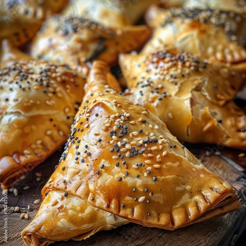 Indian Samosa Closeup, Samsa Stuffed with Beef and Onion, Traditional Uzbek Veal Meat Pies photo