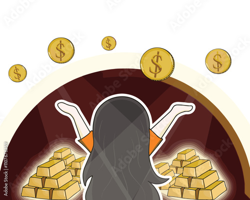 Young girl happy with money, illustration vector, eps, cartoon