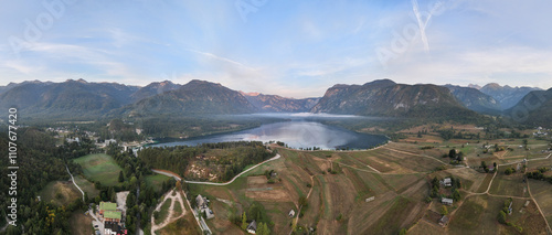 Aerial view of Bohinj lake in Julian Alps, Slovenia photo