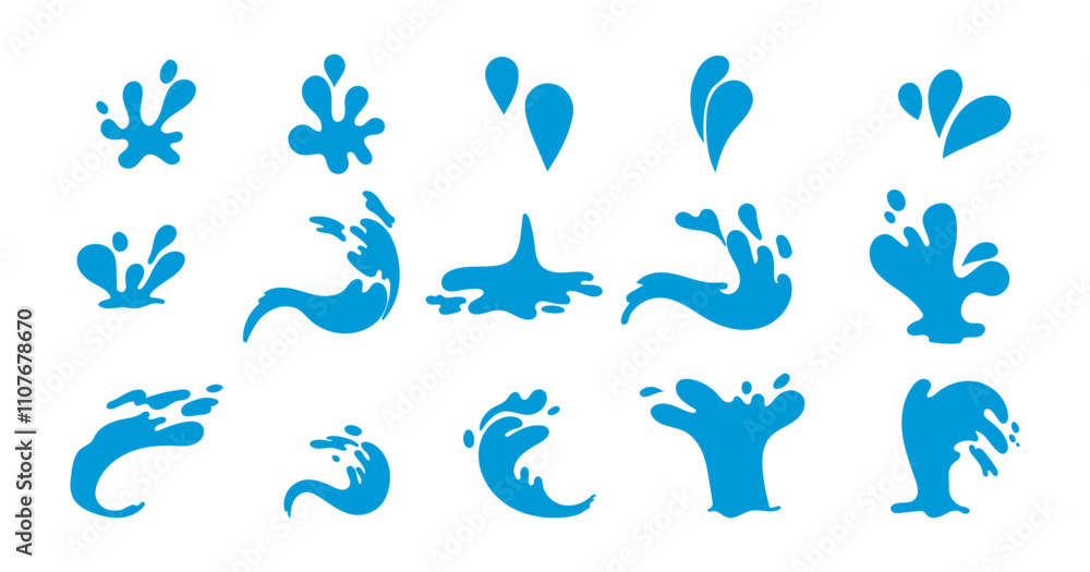 Fototapeta premium Drop waters, liquid, splash water element, icon, sign and symbol vector illustration set. Isolated on background.