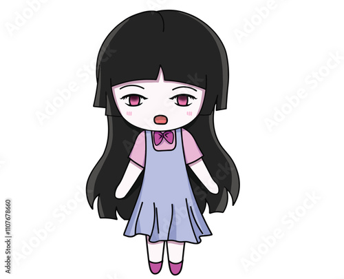 The little girl was looking confused. illustration vector, eps, cartoon