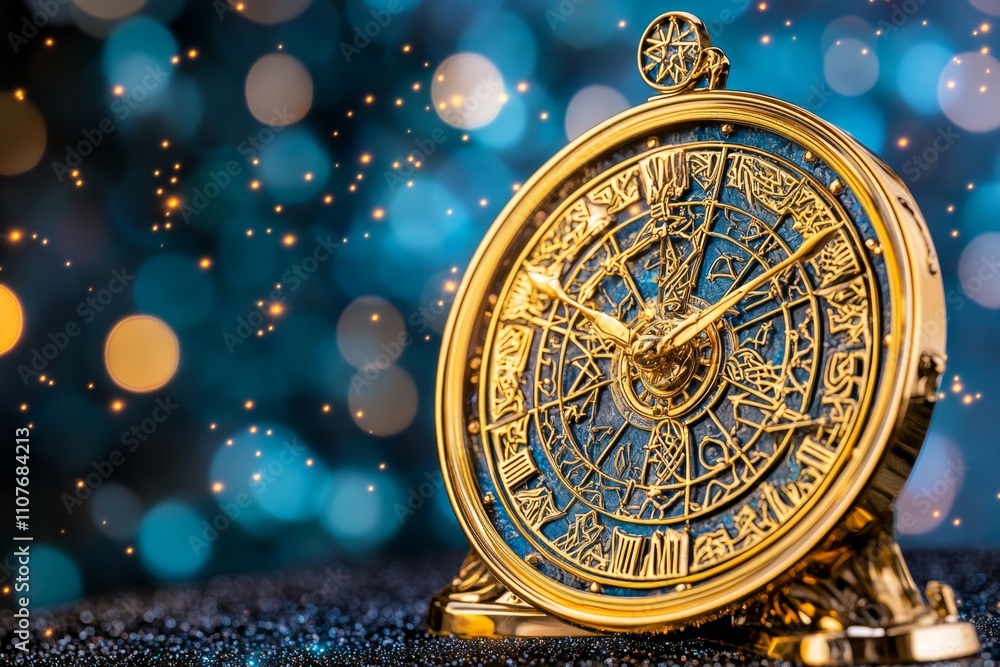 Obraz premium A magical fantasy calendar featuring glowing runes and constellations floating around its edges