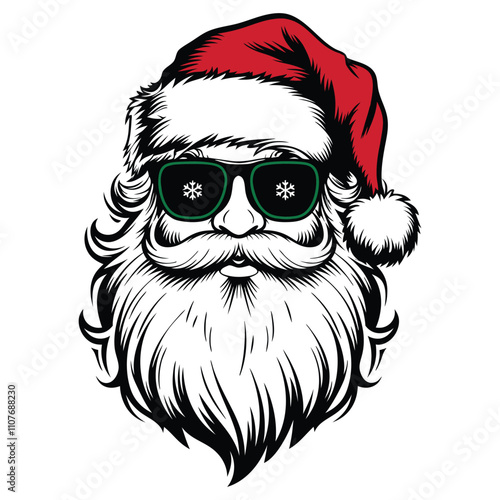 Christmas hat and Santa Calus wearing sunglass isolate on white background. vector illustration