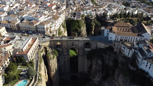Video of city Ronda and bridge Puente Nuevo, Andalusia region in Spain, drone video