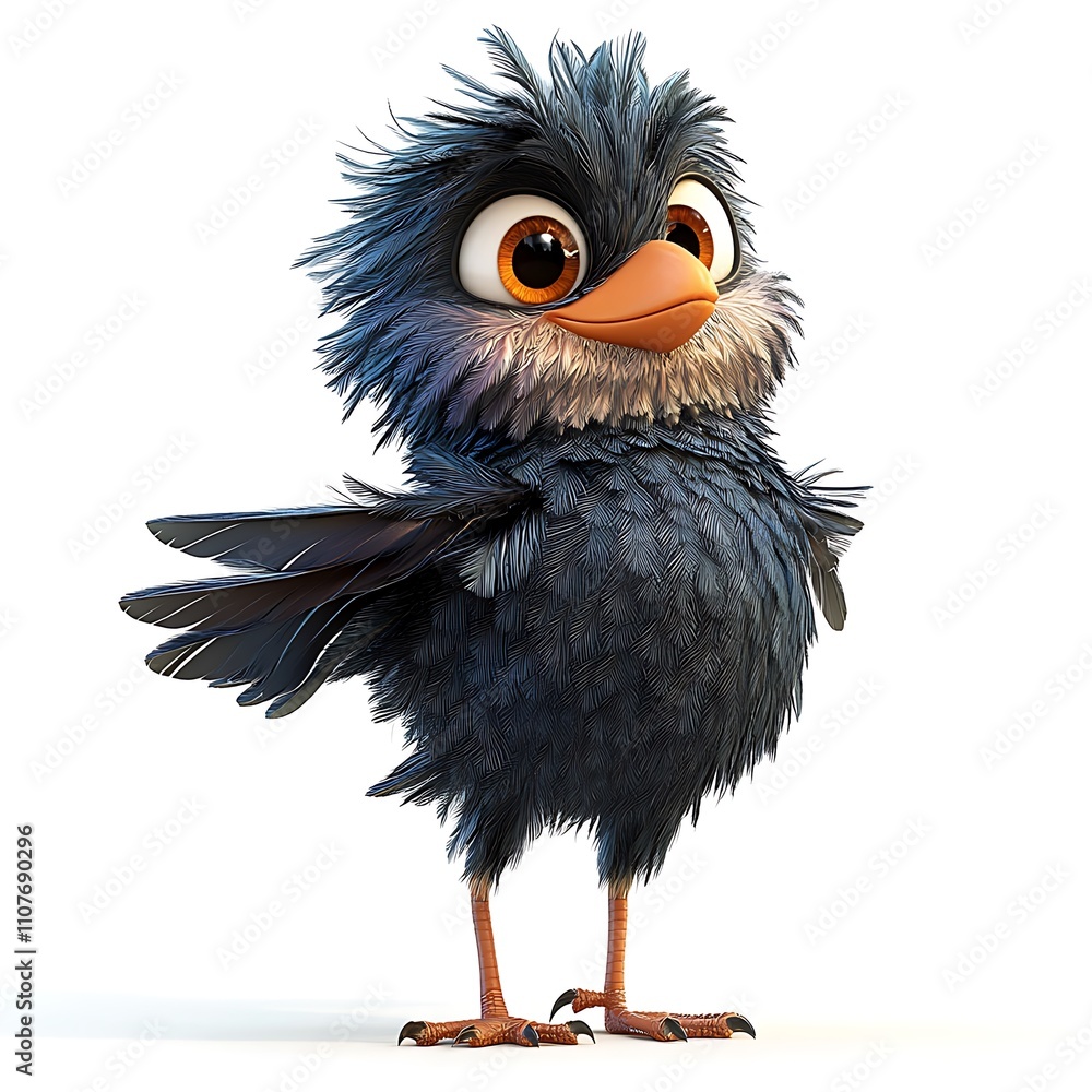 Charming 3D Bird, Whimsical Youthful Bird on White Background Charming 3D Bird, Whimsical Youthful Bird on White Background