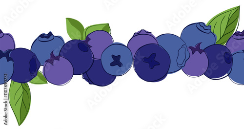 Card template seamless border with graphic line blueberries , frame border background, hand painted on a white transparent background. vector illustration