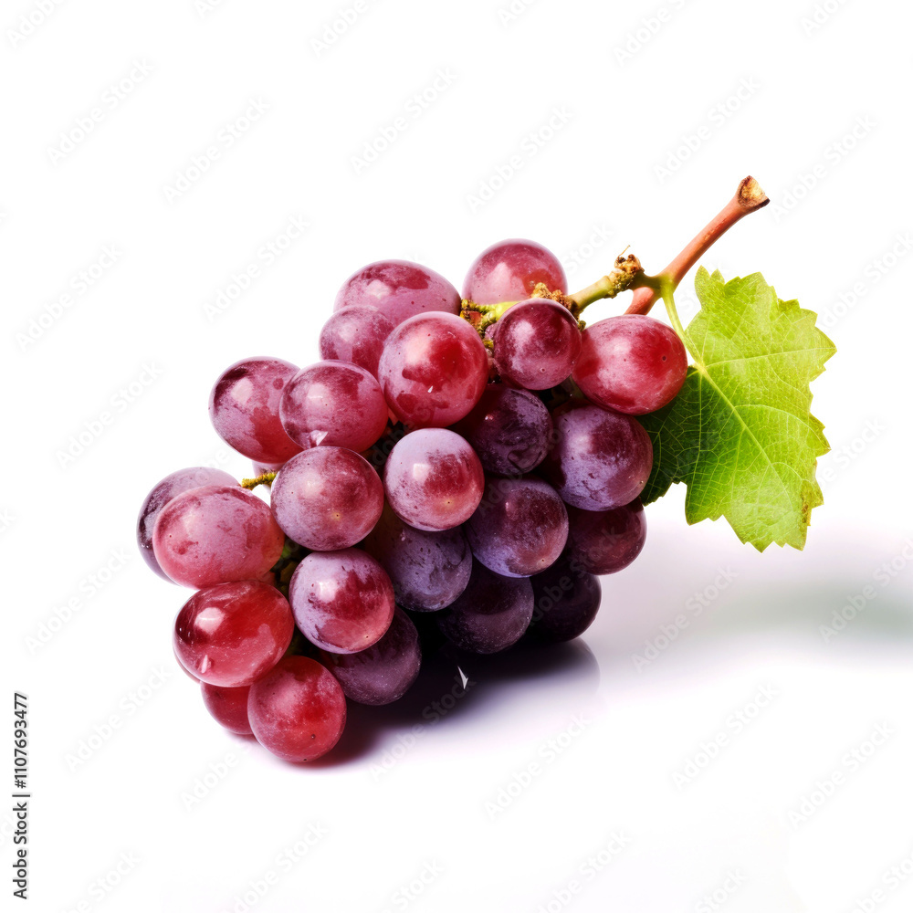 Fototapeta premium Red grape bunch with leaf, isolated.