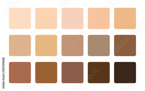 Human skin color palette set fair to dark color in square on white background. Skin types rounded square tones.