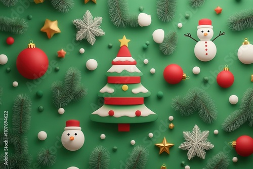 Snowmen and paper pine trees create a creative Christmas pattern