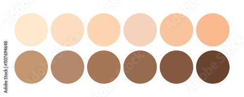 Human skin color palette set fair to dark color in circle on white background. Skin types in rounded circle Skin tones collection. Vector illustraion