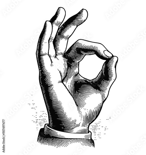 ok hand engraving black and white outline