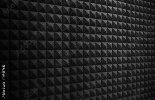 Wallpaper Mural wide dark black acoustic foam wall in recording studio. Sound proofing for music recording, podcast production or radio station Torontodigital.ca