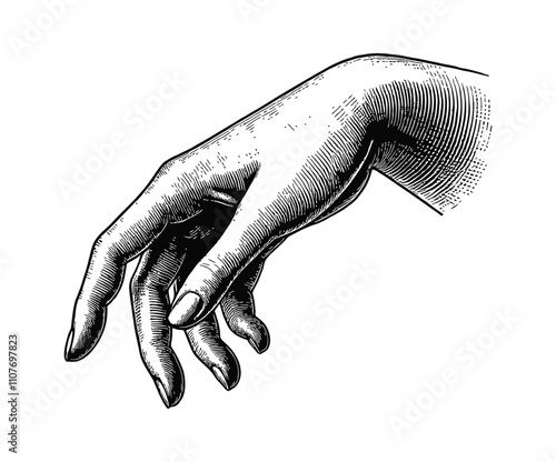 weak hand engraving black and white outline