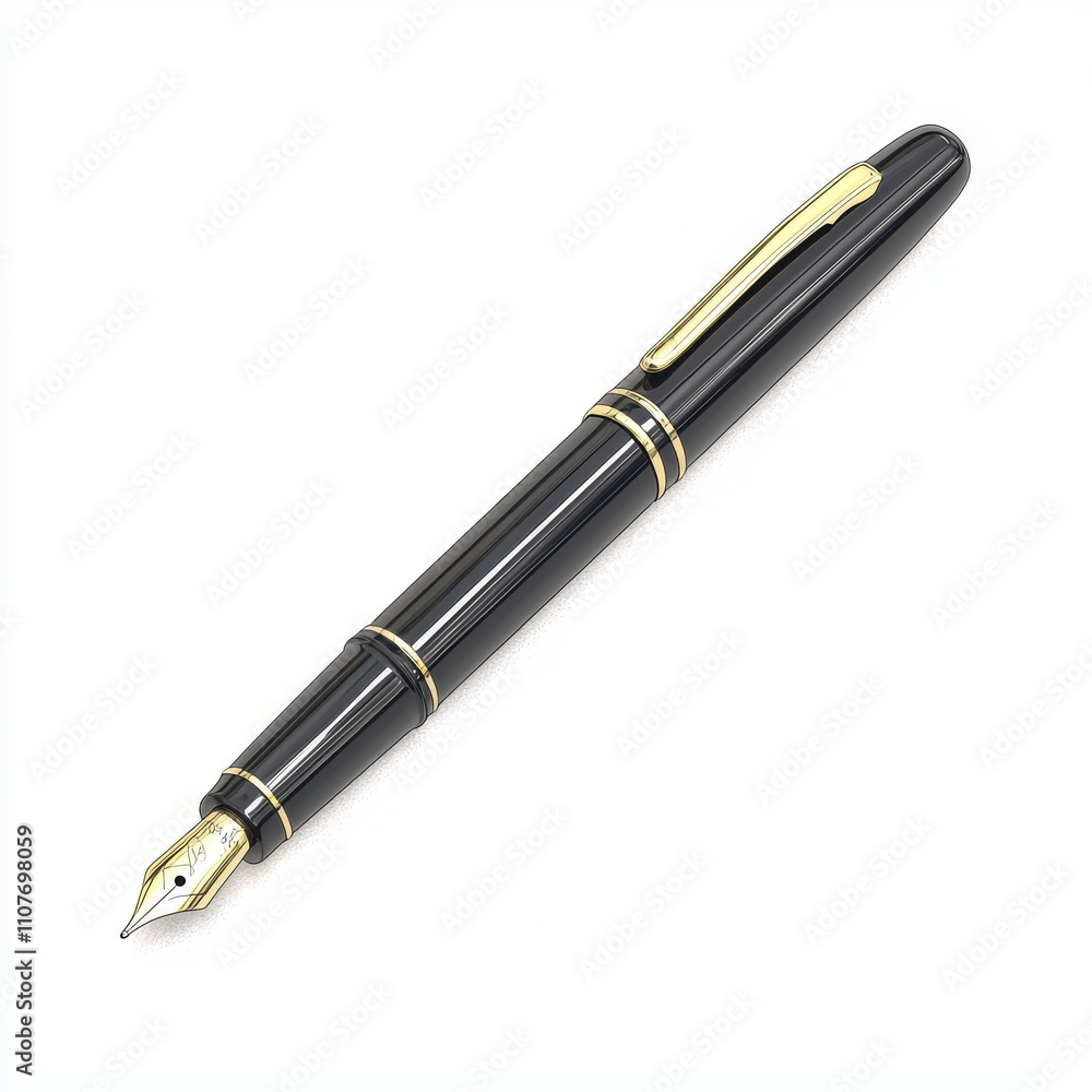 Black fountain pen with gold accents isolated on white background. Black fountain pen with gold accents isolated on white background.