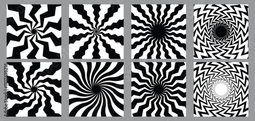 Bauhaus Abstract Wavy Backgrounds. Optical Art Squire Geometric Card Designs. Op Art Textures.