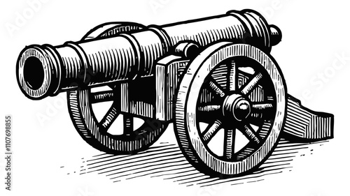 retro cannon engraving black and white outline