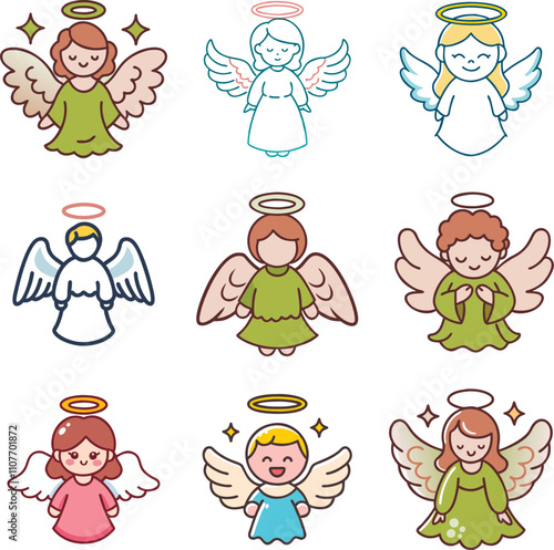 God archangels, angels, cherub cherubim, and saint. Vector illustrations depict list of Christian archangels or angels from heaven.