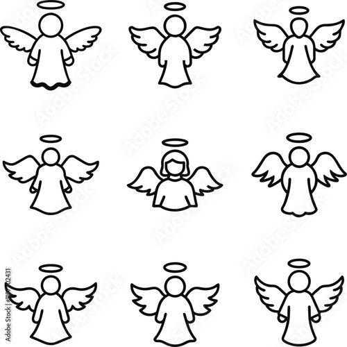 God archangels, angels, cherub cherubim, and saint. Vector illustrations depict list of Christian archangels or angels from heaven.