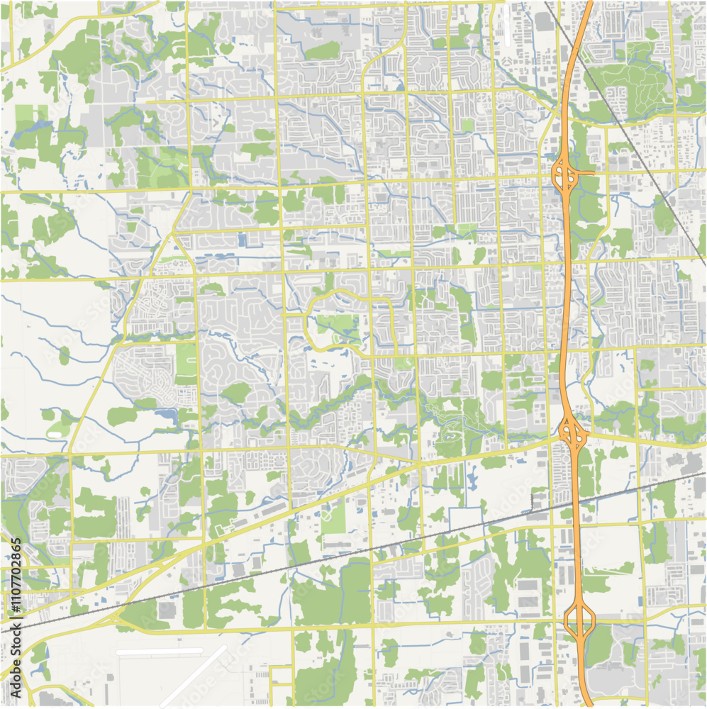Fototapeta premium Map of Canton in Michigan in a normal road map style. Contains layered vector with roads water, parks, etc.