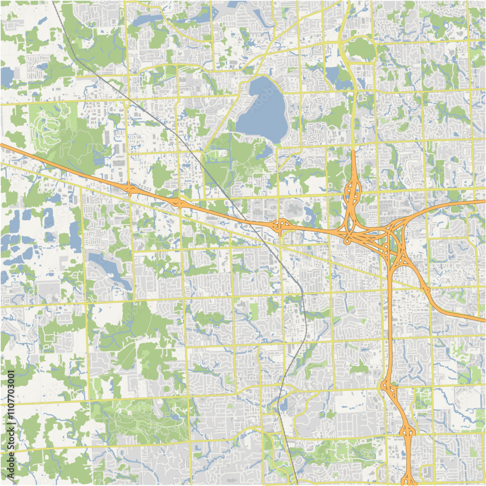 Fototapeta premium Map of Novi in Michigan in a normal road map style. Contains layered vector with roads water, parks, etc.