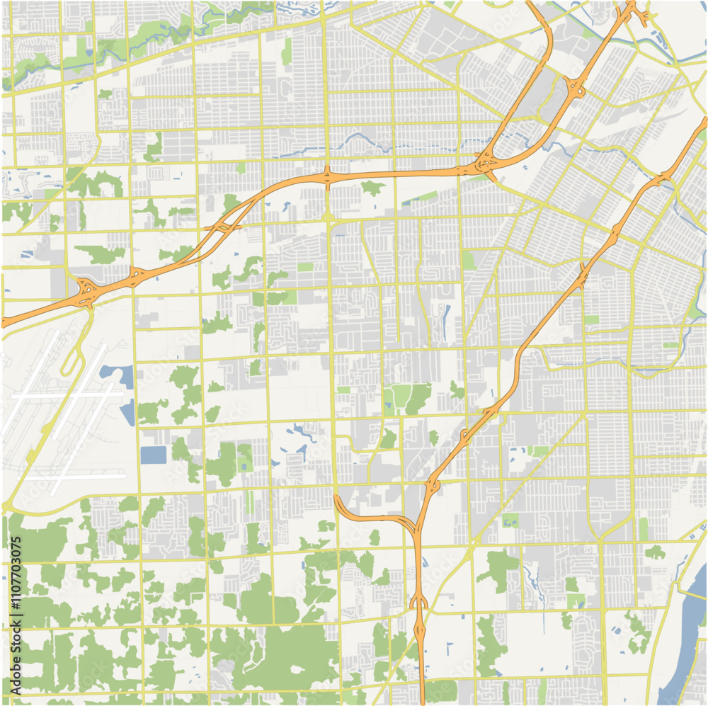 Fototapeta premium Map of Taylor in Michigan in a normal road map style. Contains layered vector with roads water, parks, etc.
