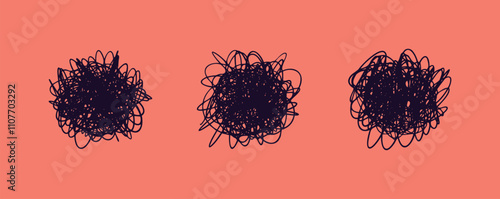 Chaos and brain line doodle icon stress and anxiety scribbles. Thinking and mental challenges and mind scribbles.