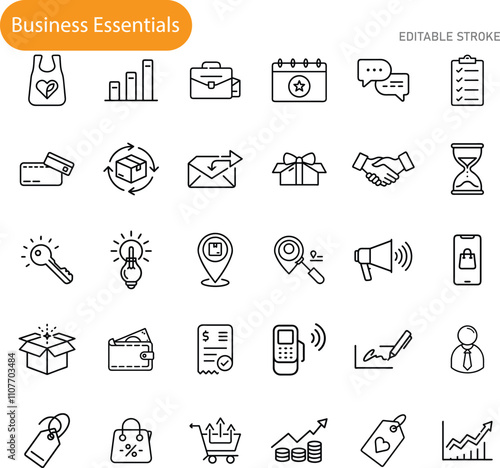 Business Essentials Icons for Ecommerce, Marketing, and Finance