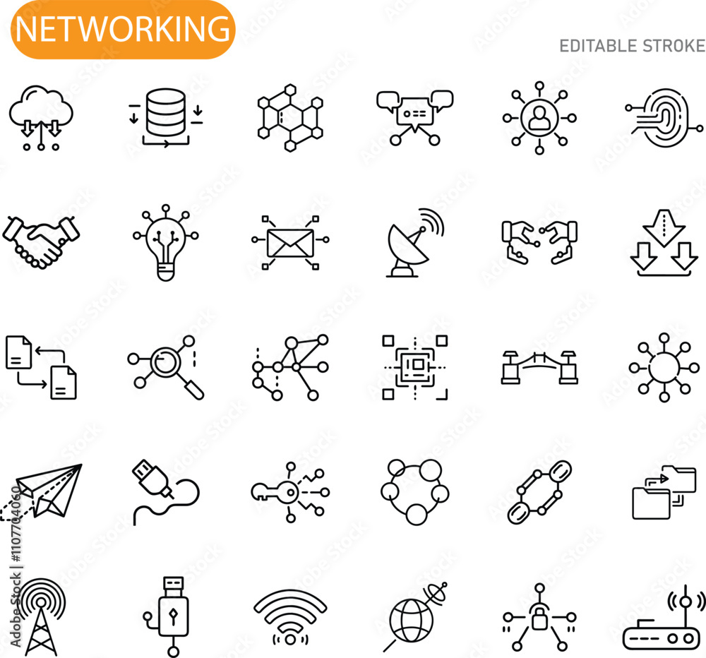 Fototapeta premium Networking Icons Connectivity, Data, Communication, Technology, Cloud