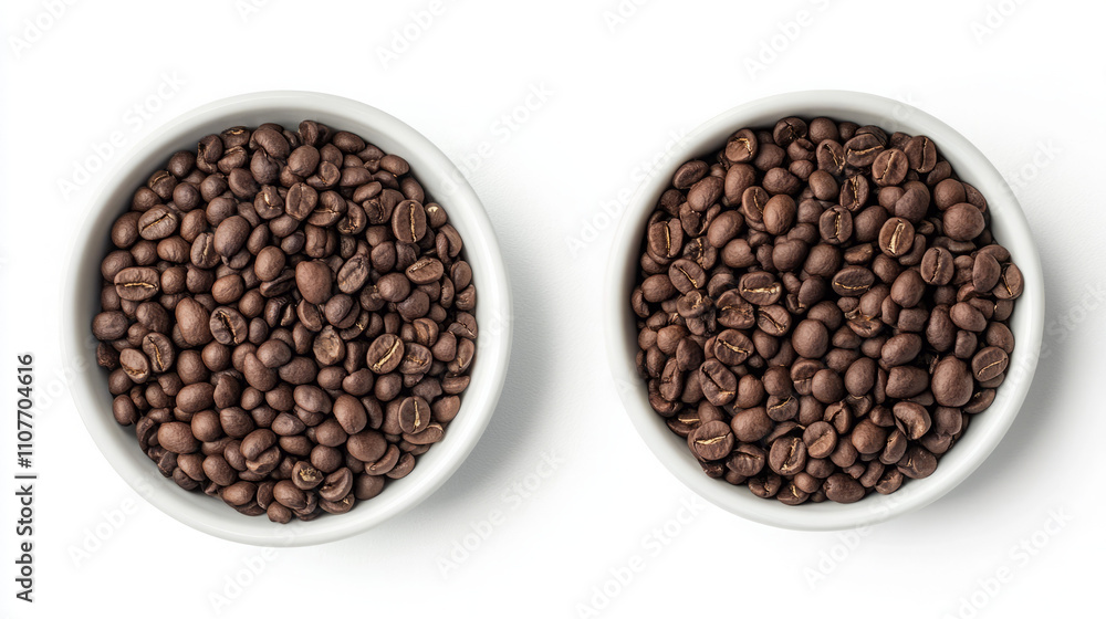 Fototapeta premium Aromatic Delights: Exploring the Rich World of Coffee Beans in Elegant White Bowls