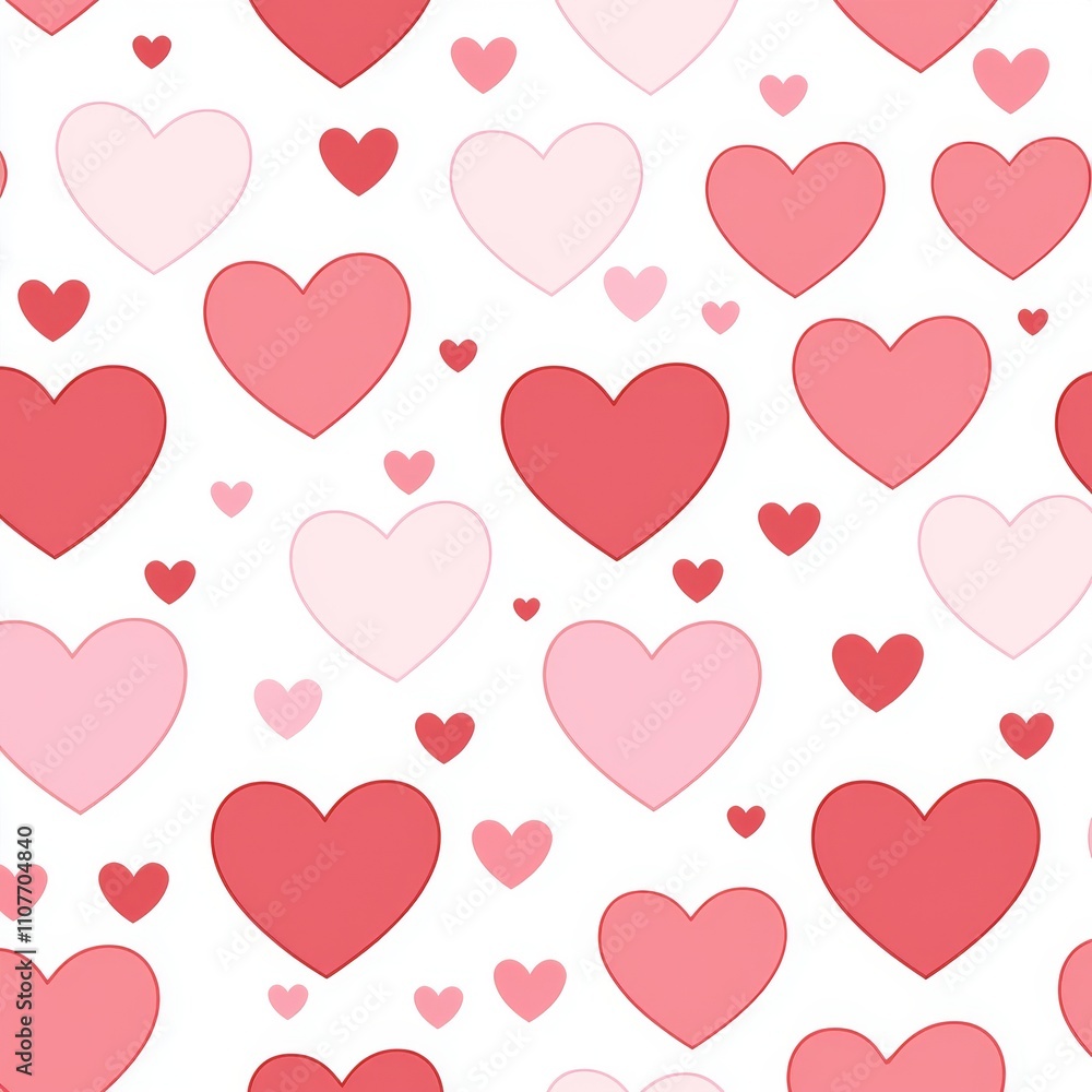 Seamless pattern of pink and red hearts of various sizes on white background. Seamless pattern of pink and red hearts of various sizes on white background.