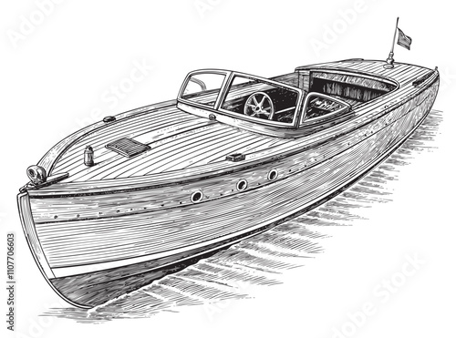 vintage Motor boat sketch hand dawn drawing vector illustration