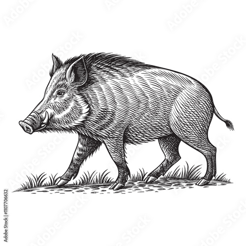 wild boar sketch hand dawn drawing vector illustration