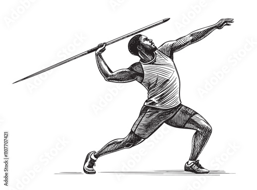 Javelin Throwing Man sketch hand dawn drawing vector illustration