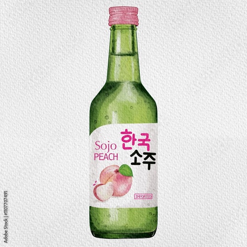 Drawing of peach flavored Korean soju alcohol.